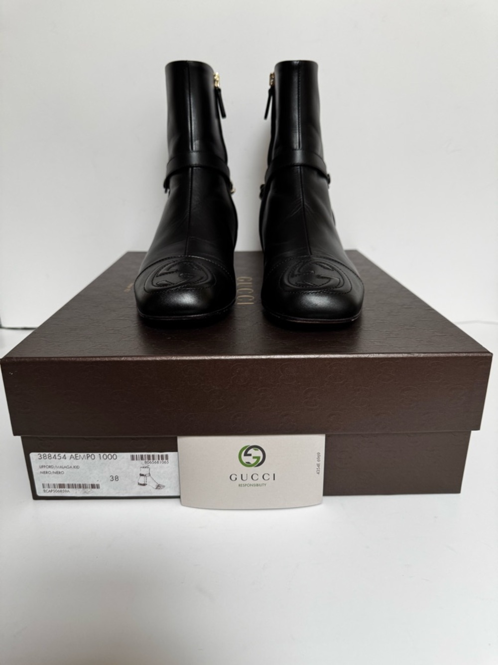 Gucci Women’s Black Leather Lifford Boots with Removable Harness Size 38